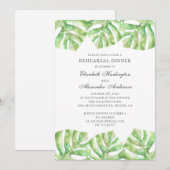 エキゾチックな緑の葉。トロピカルなリハーサルディナー 招待状 (正面/裏面)