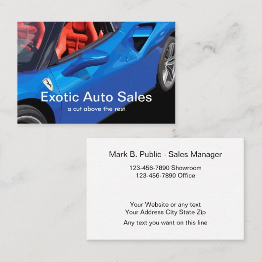 エキゾチックな自動車ディーラーのスポーツ・カー 名刺 (正面/裏面)