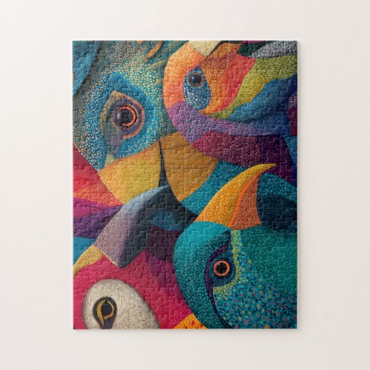 エキゾチックな色とパターン（の模様が）ある鳥4羽 ジグソーパズル (縦)