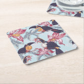 エキゾチックな花とのToucans スクエアペーパーコースター (アングル)