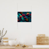 エキゾチックな花とを持つ熱帯葉背景 ポスター (キッチン)