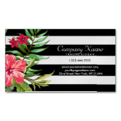 エキゾチックな花と白と黒のストライプ マグネット名刺 (正面)