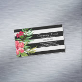 エキゾチックな花と白と黒のストライプ マグネット名刺 (インサイチュ)