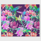 エキゾチックな花と鳥 ラッピングペーパー (フラット)