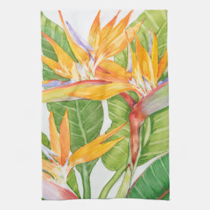エキゾチックな花の水彩画 キッチンタオル