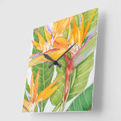 エキゾチックな花の水彩画 スクエア壁時計 (傾斜)