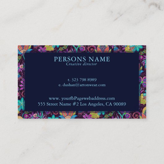 エキゾチックな花パターンガラス – ビーズテクスチャ 名刺 (裏面)