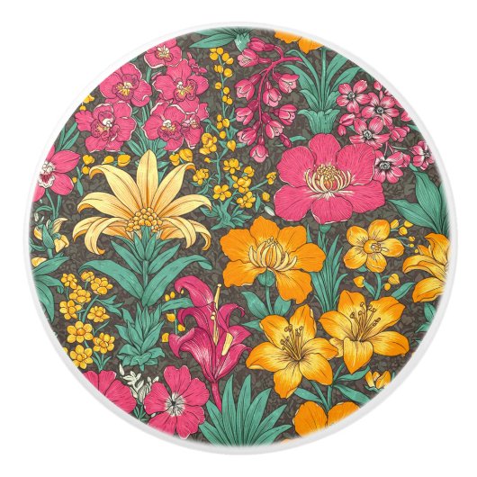 エキゾチックな花、熱帯ジャングル、モリスフローラアート セラミックノブ (正面)