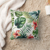 エキゾチックな葉の熱帯の水色と花 クッション (ブランケット)