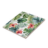 エキゾチックな葉の熱帯の水色と花 タイル (側面)