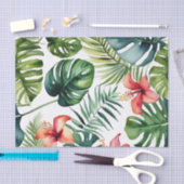 エキゾチックな葉の熱帯の水色と花 薄葉紙 (クラフト)