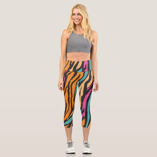 エキゾチックな虎の毛皮のパターン カプリレギンス (正面)