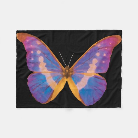 エキゾチックな蝶の水色 フリースブランケット (正面(横))