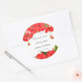 エキゾチックな赤いハイビスカスの花のアート ありがとう ラウンドシール (封筒)