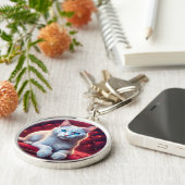 エキゾチックな赤ソファの美しい青い目のアルビノキャット キーホルダー (側面)