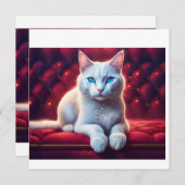 エキゾチックな赤ソファの美しい青い目のアルビノキャット 招待状 (正面/裏面)