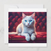 エキゾチックな赤ソファの美しい青い目のアルビノキャット 招待状 (裏面)