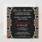 エキゾチックな赤 ゴールド ブラックレースの誕生日パーティー招待状 招待状 (裏面)