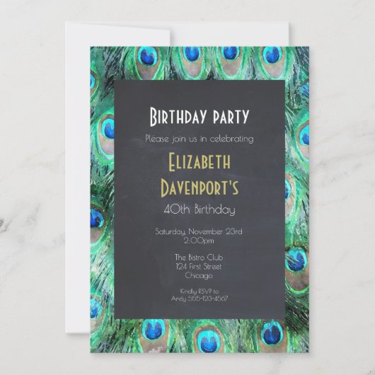 エキゾチックな野生の孔雀の羽の誕生日パーティーの招待状 招待状 (正面)