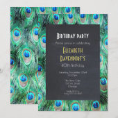 エキゾチックな野生の孔雀の羽の誕生日パーティーの招待状 招待状 (正面/裏面)