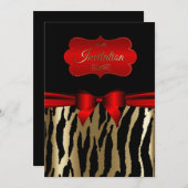 エキゾチックな金ゴールド及び赤いシマウマのパーティの招待状 招待状 (正面/裏面)