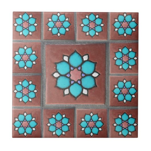 エキゾチックな銅及び水の花のデザイン タイル (正面)