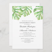 エキゾチックな離れグリーン。熱帯婚約パーティ 招待状 (正面/裏面)