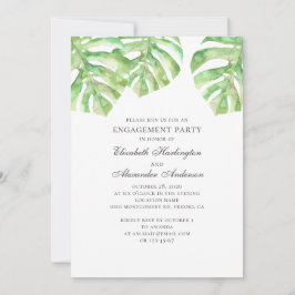 エキゾチックな離れグリーン。熱帯婚約パーティ 招待状