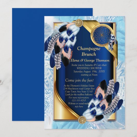 エキゾチックな青い色の羽を持つパロット カップルシャワー 招待状 (正面/裏面)