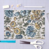 エキゾチックな青と金ゴールドの花と鳥 薄葉紙 (クラフト)