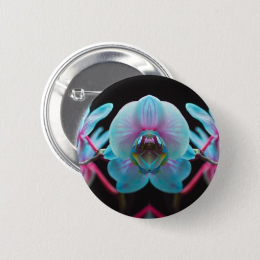 エキゾチックな青の蘭の反射 缶バッジ (正面&裏面)