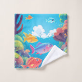 エキゾチックな魚の深いブルー海:海生活 バスタオルセット (ウォッシュタオル)