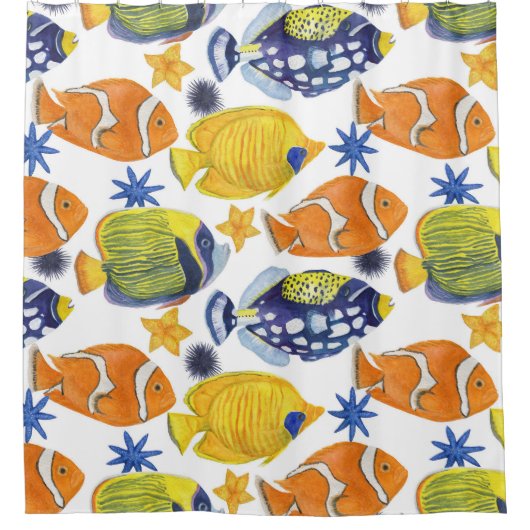 エキゾチックな魚：水の色シームレス絵画の シャワーカーテン (正面)
