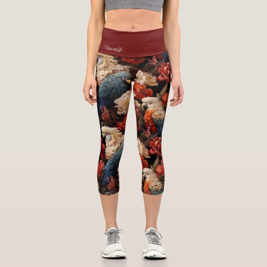 エキゾチックな鳥のヴィンテージオウムのジャングルヨガ カプリレギンス (正面)