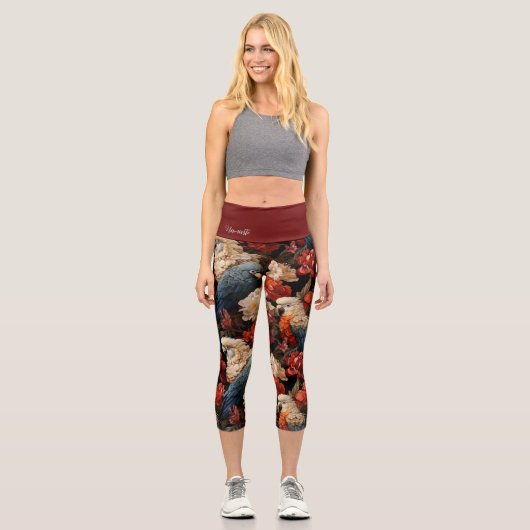 エキゾチックな鳥のヴィンテージオウムのジャングルヨガ カプリレギンス (正面)