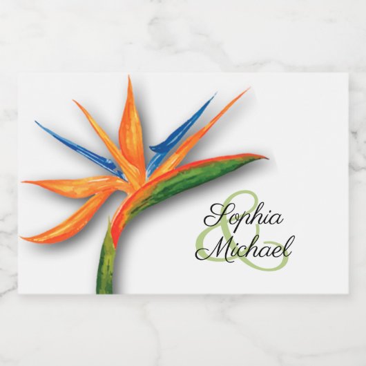 エキゾチックな鳥の楽園の水彩結婚式ミニ スパークリングワインラベル (シングルラベル)