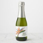 エキゾチックな鳥の楽園の水彩結婚式ミニ スパークリングワインラベル (正面)