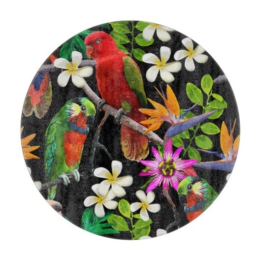エキゾチックな鳥の美しい花模様 カッティングボード (正面)