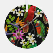 エキゾチックな鳥の美しい花模様 ガラスオーナメント (裏面)
