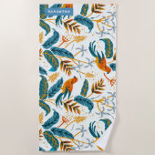 エキゾチックな鳥や熱帯葉の模様 ビーチタオル (正面)