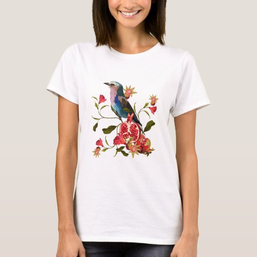 エキゾチックな鳥、花、ザクロ。 Tシャツ (正面)