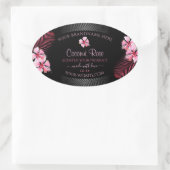 エキゾチックな黒い製品ラベルピンクのハワイの花 楕円形シール (バッグ)