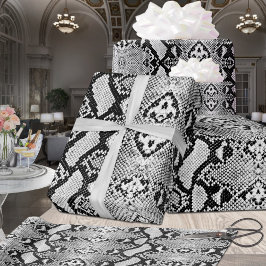 エキゾチックな黒と白のPython Snakeskin ラッピングペーパー