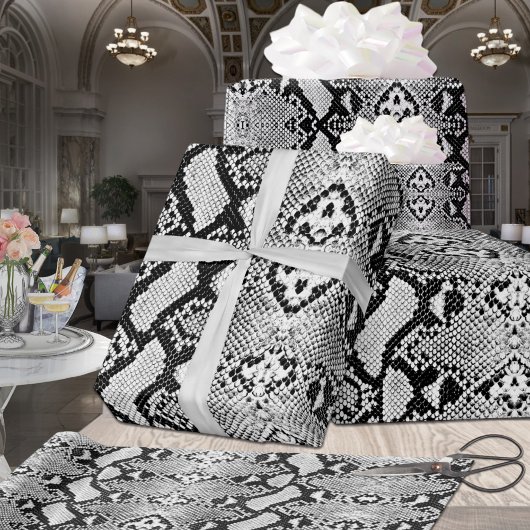 エキゾチックな黒と白のPython Snakeskin ラッピングペーパー