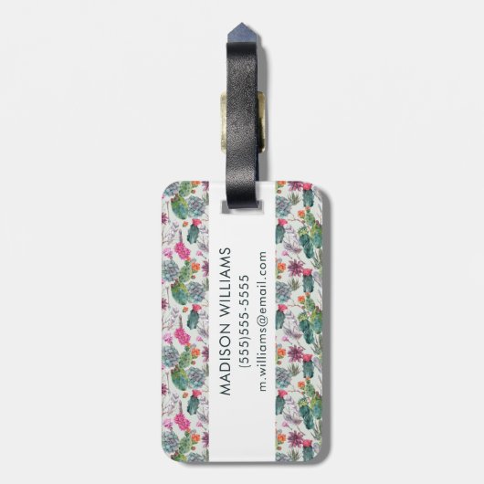 エキゾチックなBohoの水彩画のサボテン及び水気が多いパターン ラゲッジタグ (裏面縦)