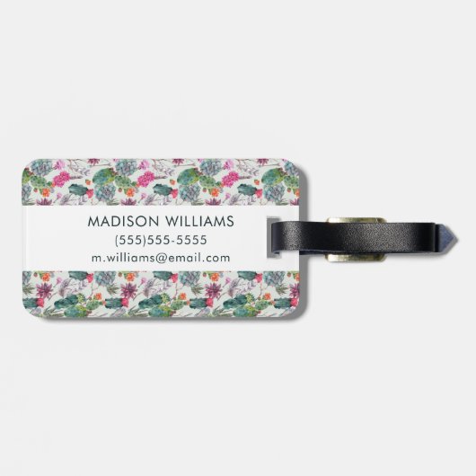 エキゾチックなBohoの水彩画のサボテン及び水気が多いパターン ラゲッジタグ (裏面横)