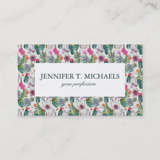 エキゾチックなBohoの水彩画のサボテン及び水気が多いパターン 名刺 (正面)