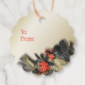 エキゾチックはっきりしたな熱帯の葉の黒い金ゴールド赤 フェイバータグ (裏面)