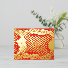 エキゾチックはっきりしたスネークスキンテクスチャパターンレッド金ゴールド 箔シーズンポストカード