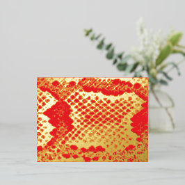 エキゾチックはっきりしたスネークスキンテクスチャパターン金ゴールド赤 箔シーズンポストカード